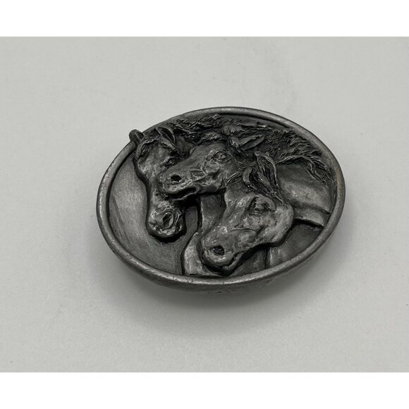 Vintage 80s Brass Bergamot Wild Horses Small Belt Buckle Western A-143 USA Made - Picture 2 of 5